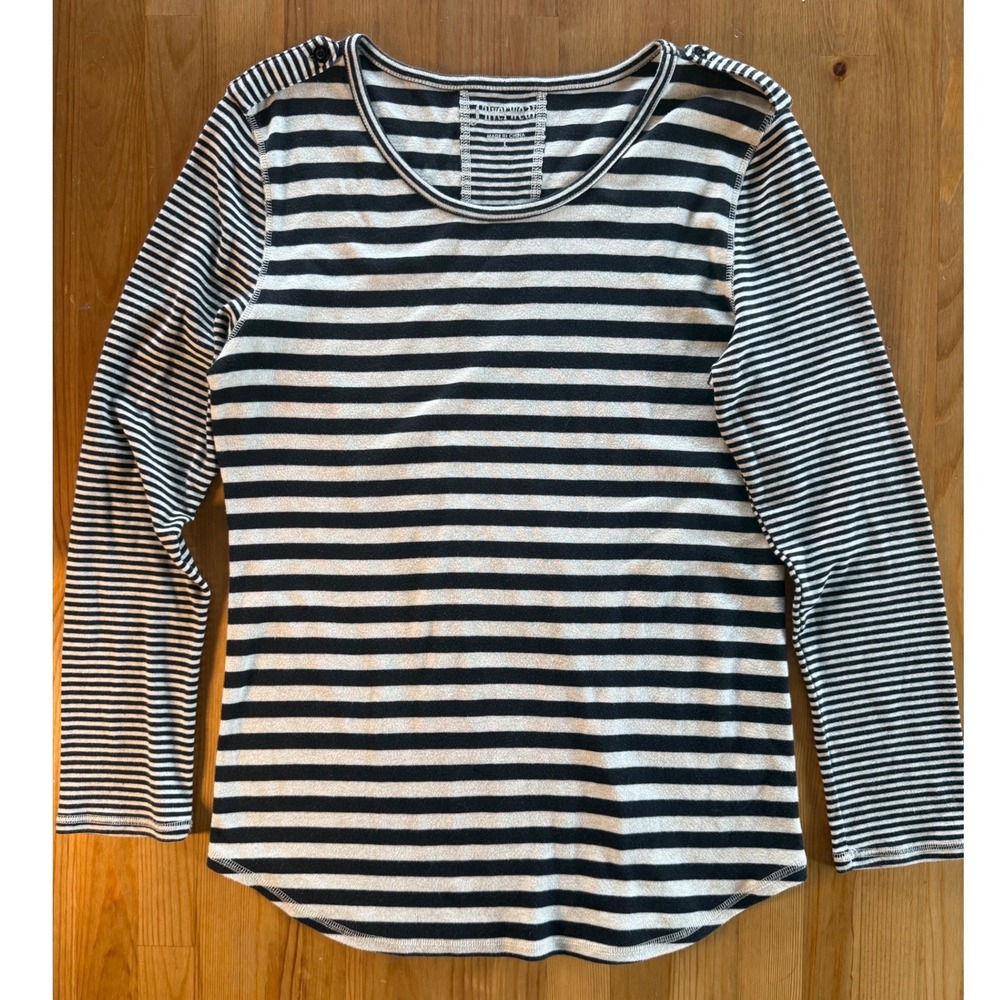 Silverwear Navy White Striped Long Sleeve Button Shoulder Top Large